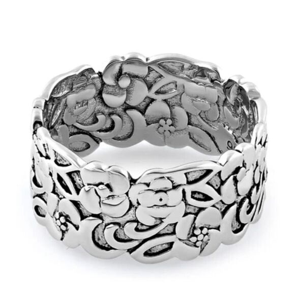 Sterling Silver Floral Band Ring New - Picture 4 of 4
